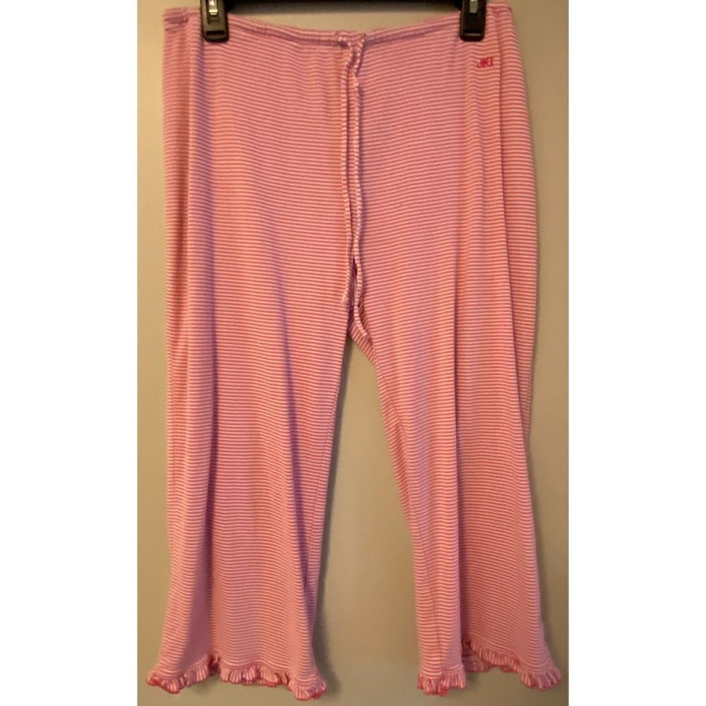 JK Intimates Pink White Striped Drawstring Capri Pajama Pants Women's Sz Small​
